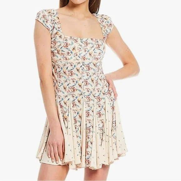 Free People Ponderosa Peach Orange Flirty Woven Floral Mini Dress medium - Picture 5 of 13